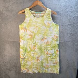 Cotton Connection Dress Medium Linen Hawaiian Tropical Floral‎ Vacation Resort